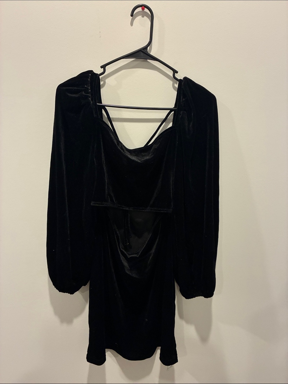 SHEIN Black Velvet Long-Sleeve Mini Dress with Draped Back
